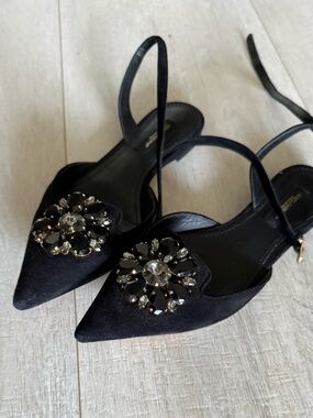 Dolce & Gabbana Black Embellished Pointed Slingback Mules